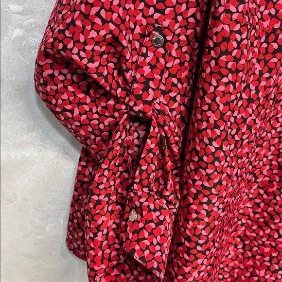 MICHAEL Michael Kors Red Pink Patterned long rollup sleeves full zip up shirt - Picture 4 of 12